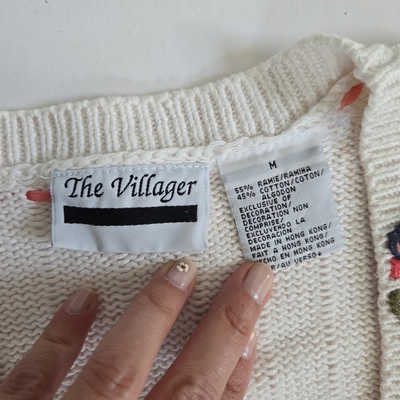 Vintage cable knit floral embroidered button down sweater vest sz M - Picture 4 of 8